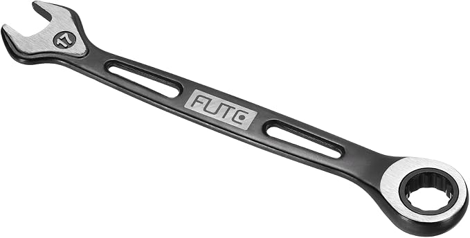 HARFINGTON Ratcheting Combination Wrench 17mm Stubby Wrench Metric High Carbon Steel Double 12-Point Box Open-Ended Ratchet Spanner Tool for Household Garage Workshop Auto Repairs, Black