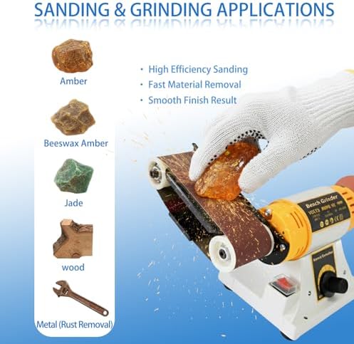 750W Jewelry Bench Polisher and Buffer Machine with Drill Chuck, Variable Speed Belt Sander & Rock Polisher, Professional Bench Grinder for Metal, Wood, Jade, Knives and Jewelry Crafting