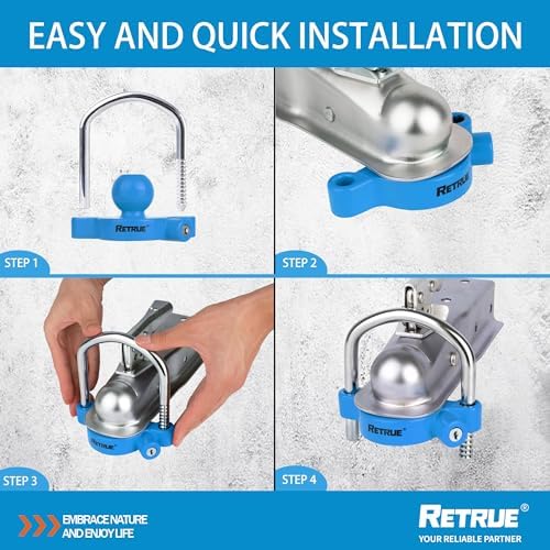 RETRUE Universal Trailer Coupler Lock, Adjustable Hitch Ball Lock, Blue