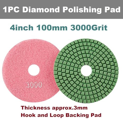 Diamond Polishing Pad, 4 inch 100 mm 3000 Grit Sanding Discs for Grinder & Polisher, Hook and Loop Backing Pad for Grinding Buffing Granite Marble Concrete Stone (1 Piece)