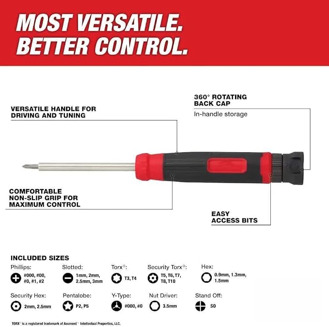 New 48-22-2934 for Milwaukee 27-in-1 Security Precision Multi-Bit Screwdriver Length 8.17in