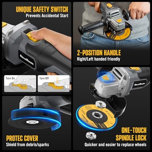 ReliaRoads 20V Brushless Cordless Angle Grinder 4-1/2 Inch, Compatible with DeWalt 20V MAX Battery, Metal Cutting Grinding Polishing Tool, Battery Not Included (Blackish Gray)