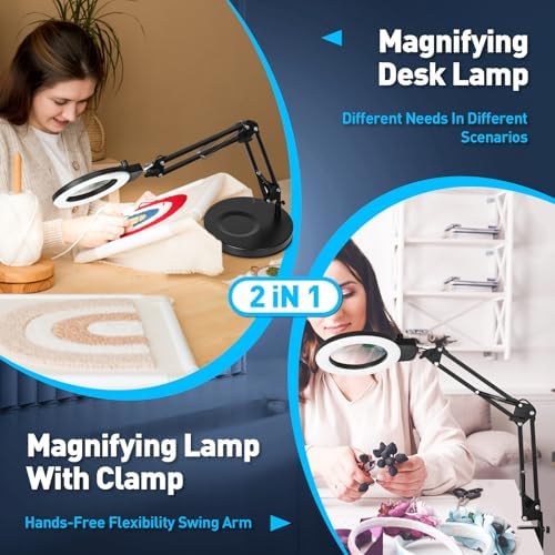 KIRKAS 12X Magnifying Glass with Light and Stand, Overhead Knob 2 in 1