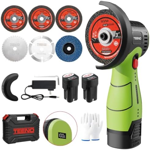 TEENO Brushless Cordless Angle Grinder 3", 16.8V Cut-Off Tool, LED, Green