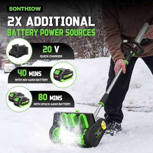 40V Brushless Cordless Snow Shovel, 13.5Inch Electric Snow Blower with 2X 4.0Ah Batteries & Quic Charger, Battery-Powered Snow Removal with 16.5FT Throw Distance for Patio, Deck, Driveway
