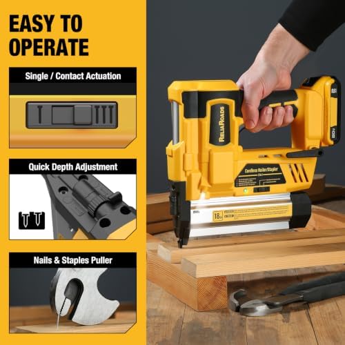 ReliaRoads 2" Cordless Brad Nailer, 18GA Nail Gun Battery Powered Compatible with DeWalt 20V MAX Battery, Electric Nailer Stapler with Nails Puller, Toolbag, 1600 Staples and Nails(No Battery)