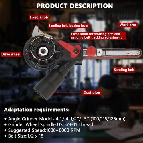 Belt Sander Attachments for Angle Grinder, Detailing File Sander adapter, US 5/8-11 Thread, Suitable for Welding Points Grinding,Woodworking and Metal Rust Removal (25pcs Sanding Belts)