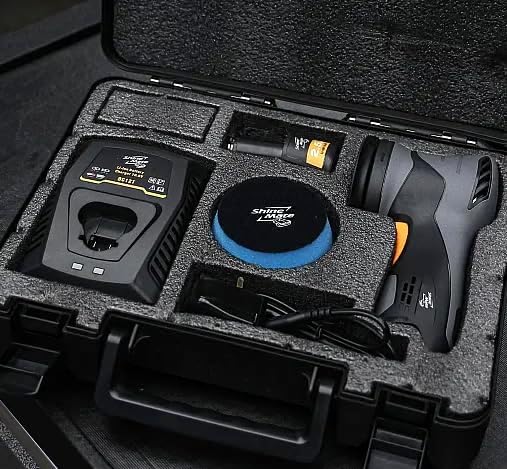ShineMate EB213 10.8 Volt Cordless Mini Rotary Polisher Kit | Precision Correction for Tight Areas | Brushless Direct Drive Torque | Battery Charger Case Included | 6 Speed 700 to 2500 RPM | 3 Inches
