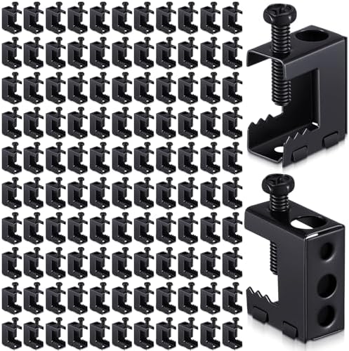 Tandefio 100 Pcs 1/4"-20 Spring Steel Beam Clamps Metal Beam Hanger, Black