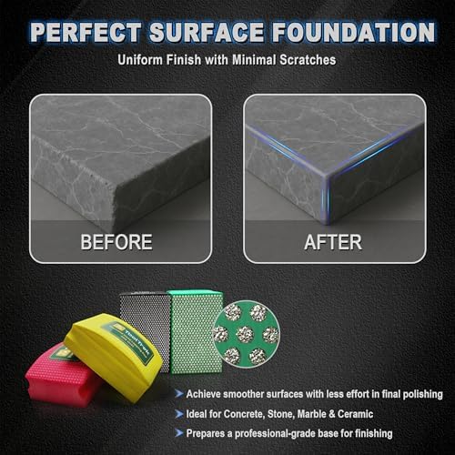 Diamond Hand Lapping Pads, 4PCS Diamond Sanding Pads 50/100/200/400 Grit Sanding Block Foam Backing for Tile Glass Stone Marble Granite Ceramics Metal Wet&Dry