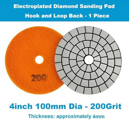 Electroplated Diamond Sanding Pad, 200Grit 4inch 100mm Grinding Disc Hook and Loop Backing for Stone Tile Glass Trimming & Metal Polishing & Wood Sanding (1 Piece)