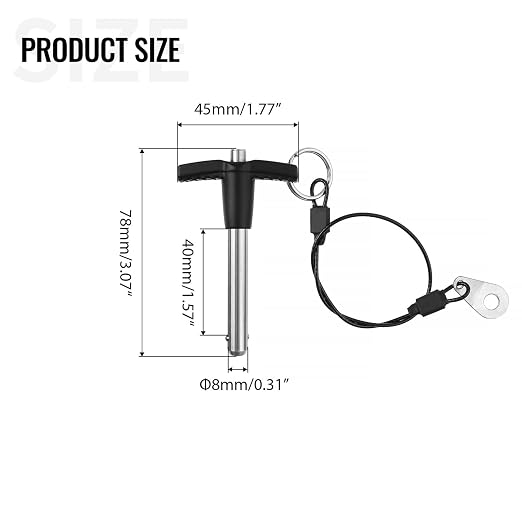 T Handle Quick Release Pin 5/16 Inch Diameter,304 Stainless Steel Ball Locking Pin with Push Button Lanyard Usable Length 1.57"(8mm x 40mm)