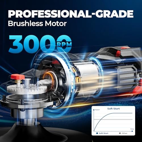 Dong Cheng 20V Brushless Cordless Polisher, Includes 2 x 4.0Ah Batteries, 500-3000RPM Buffer Polisher, 6-Speed with 6" Car Polisher Pad, Rotary Polisher for Car Detailing & Polishing.