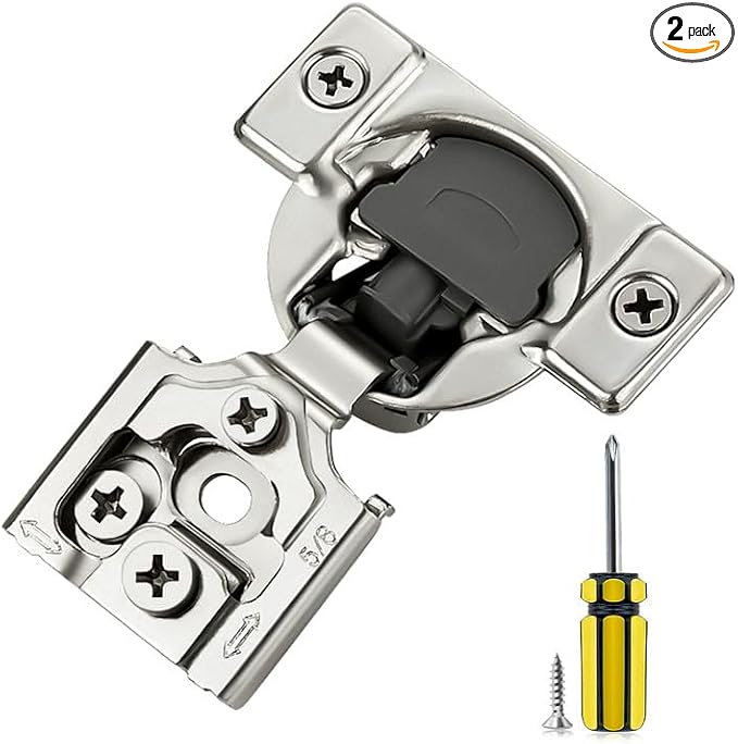 Ravinte 2 Pack 1 Pair 5/8 inch Overlay Soft Close Kitchen Cabinet Hinges Stainless Steel Adjustable Kitchen Hinges Satin Nickel Cabinet Hardware