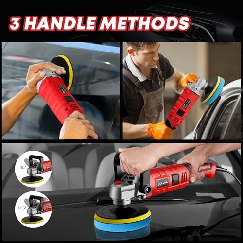 SILVEL Buffer Polisher, 1600W 7 Inch/6 Inch Polisher for Car Detailing, Wax Machine, 7 Variable Speed, with 6 Foam Pads, 3 Wool Pads, Packaging Bag, for Boat Polishing and Waxing
