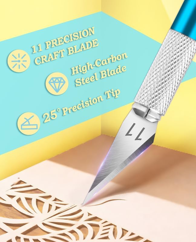 DIYSELF Exacto Knife Set, Hobby Knife Kit with 20PCS #11 Blades, Precision Knives, Aluminum Handle, 6-Inch Steel Ruler, Craft Knife Set for Crafting, DIY, Art, Model Making(Blue)