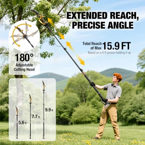 2-IN-1 Cordless 8-Inch Pole Saw & Chainsaw for DeWALT 20V MAX Battery - 1200W Brushless Motor, Total Reach of Max 15.9 FT, Lightweight, 8"&6"Electric Pole Saws for Tree Trimming Pruning (Tool Only)