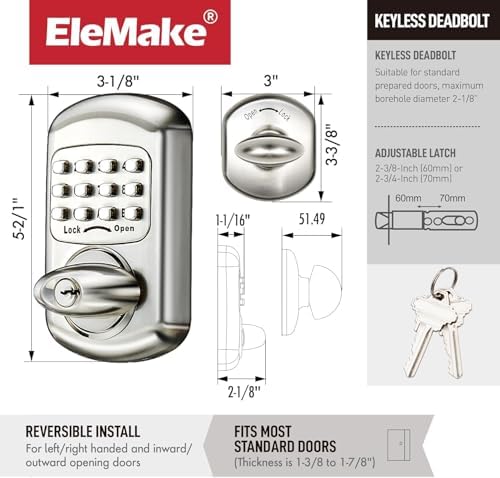 Keyless Entry Keypad Deadbolt - Digital & Mechanical Door Lock, No Low Power Risk (Silver)