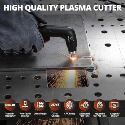 HITBOX Plasma Cutter Machine, 65A 110V/220V DC Inverter IGBT, Non-HF Non-Touch Pilot Arc, Max 1" Cut, Mesh Cutting, 2T/4T, Post-Flow, Large Digital Display, CNC Ready, Air Sensor, 60% Duty Cycle