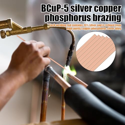 20 Sticks 15% Silver Brazing Rods AWS BCuP-5 15% Silver Solder Phos Copper Brazing Alloys Flat Welding Rods 0.050"x1/8"x10" for HVAC Refrigeration Air Conditioning Cold Storage Equipment (20 Pcs)