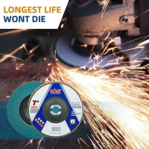 Sali 10 Pack Zirconia Flap Disc 80 Grit 7" x 7/8-Inch Sanding Disc Bevel Type #29 Premium and Industrial Grade Angle Grinder Grinding Wheel High Performance Edge Grinding