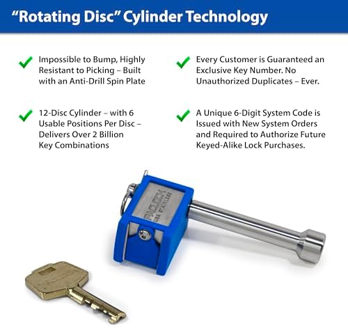 PACLOCK's 80-Series Trailer Hitch Lock, High Security Rotating Disc, 225" Pin, U-Pick! Keyed Alike w/ 1 Key, Black