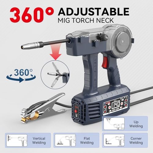 GZ GUOZHI 2026 Newest Handheld MIG Welder 110V, 140A Flux Core Welding Machine, Portable MIG Welder Gasless Inverter Wire Feed Welders,Upgrade 360° rotatable torch (MIG-140H)