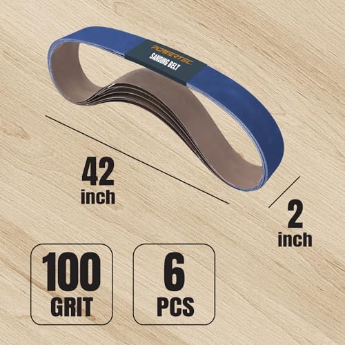 POWERTEC 2x42 Zirconia Sanding Belts, 6PK, 100 Grit 2 x 42 Sanding Belts for 2x42 Belt Sander, Grinder, Belt and Disc Sander, Knife Making, Woodworking, Metal Working (424210Z-6)