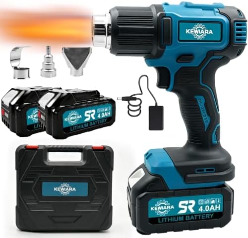 Cordless Heat Gun - Compatible with Makita 18V Battery, 2×4.0Ah Batteries & Charger, Fast Heating 1022°F Hot Air Gun, Variable Temperature, 3 Nozzles for Shrink Wrap, PVC Vinyl