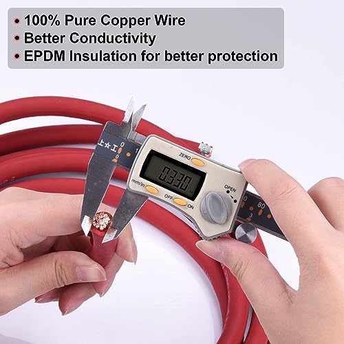 2 Gauge Battery Cable, 30FT Red 2 AWG Pure Copper Wire Welding Cable, for Automotive, Battery, Solar and Generator, Standard USA OFC Wire