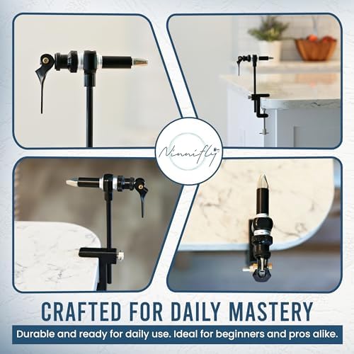 Rotary Fly Tying Vise for Beginners – 360° Sturdy Clamp Base Black Fly Vise/Complete Fly Fishing Tools Kit | Fly Tying Materials Kit | Fly Tying Kit Accessories for Fishing Enthusiasts