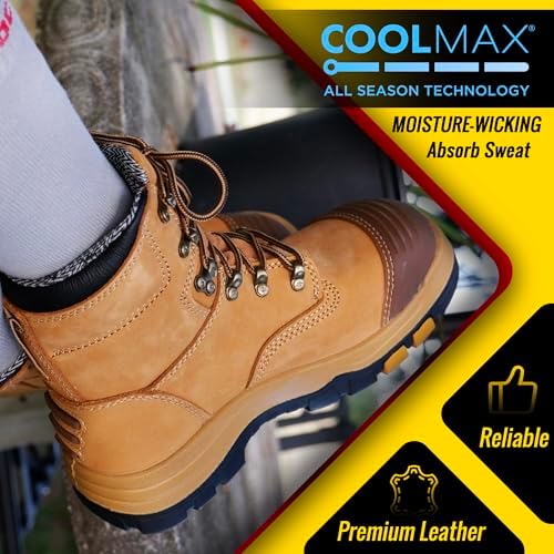 ROCKROOSTER Work Boots for Men,7 inch,Steel Toe,Side Zipper, Oiled Leather Shoes,Static Control,Breathable,Quick Dry(AK232Z-245Z)