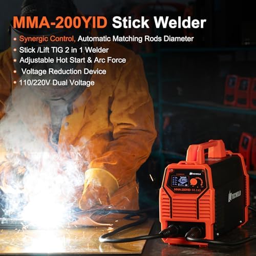200A Pro Welder, 110V/220V Dual Voltage 2 In 1 ARC/Lift TIG Welding Machine with Synergic Control, IGBT Inverter Stick Welder with Large LED Display, Hot Start, VRD, Arc Force and Anti-Stick