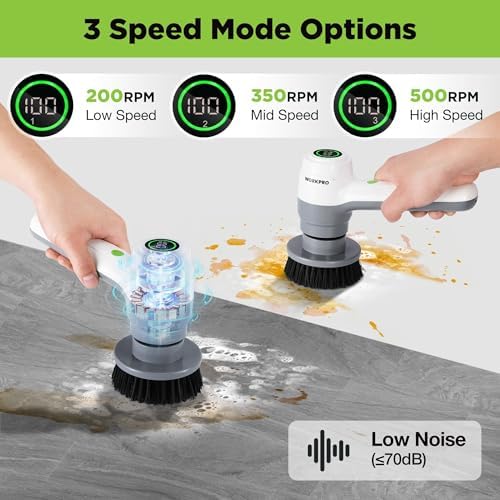 WORKPRO 8V Cordless Spin Scrubber, 6 Replaceable Brush Heads & 3 Speeds