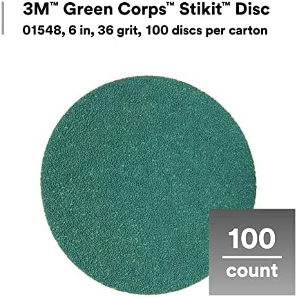 3M Green Corps Stikit Sanding Discs, 01548, No Hole, 6 in, 36+ Grade