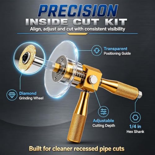 1-1/4" PVC Inside Pipe Cutter Internal Cutting Tool, Diamond Wheel Grinding Disc for Precise Internal PVC Cuts, Metal Guide and Adjustable Depth Control，Blue