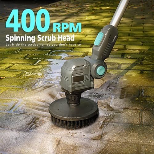 20V Cordless Spin Scrubber with Replaceable Battery, Electric Cleaning Brush with Long Handle & 8 Brush Heads for Outdoor, Bathroom, Tile, Grout, Shower, Bathtub