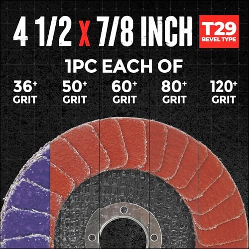 4.5" x 7/8" Ceramic Flap Discs, 36+ 50+ 80+ 120+ Grit Grinding Wheels 5Pcs
