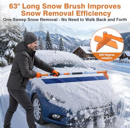 Upgraded 63" Extra Long Snow Brush with Ice Scraper for Car Windshield
