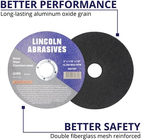 25 Pc 5" x 1/16" x 7/8" Cut-Off Wheels Lincoln Abrasives Metal & Stainless Steel