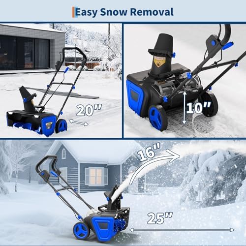 Cordless Snow Blower, 20-Inch Electric Snow Thrower with Dual 20V 4.0Ah Batteries & Charger, Brushless Motor, 12" Deep Cleanup, 25FT Throw, 180° Chute, Dual LED Lights for Driveways & Sidewalks