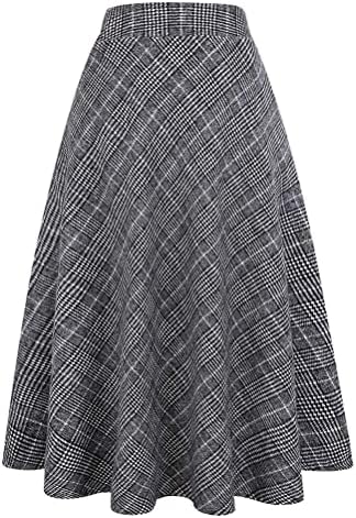 IDEALSANXUN Womens Plaid Wool Skirts Elastic Waist A-Line Pleated Tartan Long Skirts
