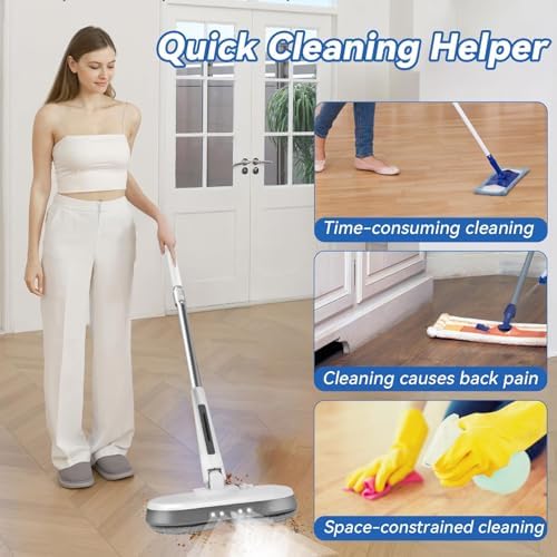 Cordless Electric Mop, Electric Spin Mop with LED Headlight and Water Spray,60 Mins Spin Power Scrubber Mops for Floor Cleaning,2000mAh Battery,350ml Water Tank,Standing Storage,Light Weight
