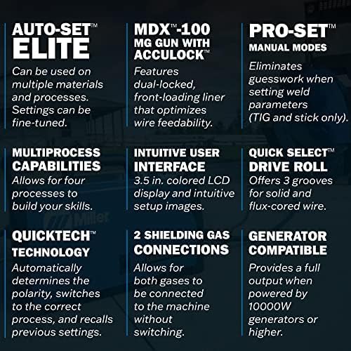 Miller 907757 Multimatic 220 AC/DC Multiprocess Welder - Versatile Multi-Process MIG, Flux-Cored & TIG Welder Machine - Portable Welding Machine with MIG Gun, TIG Torch & Multi-Voltage Plug 120V&240V