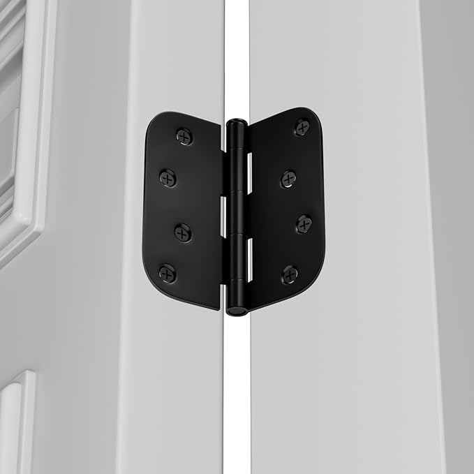 Goldenwarm 24 Pack Black Matte, Heavy Duty 4in x 4in Door Hinges with 5/8" Radius Corners