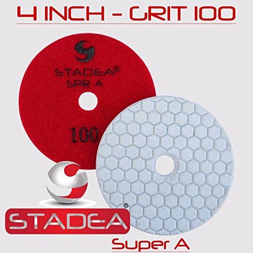 Diamond Polishing Pads 4" Dry For Concrete Granite Stone Polish- Set of 8 Pads, 1 Rubber Backer Holder