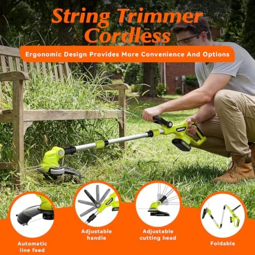 20V Electric Weed Wacker Cordless Edger Lawn Tool 2 X 2.0Ah Battery Powered Weed Eater with Charger, 12 Inch Lightweight String Trimmer, Auto Line Feed Grass Cutter Lawn Mower for Small Yard Garden