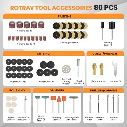HARDELL 8V Cordless Rotary Tool Kit, 5-Speed with 80Pcs & 28000RPM, for DIY
