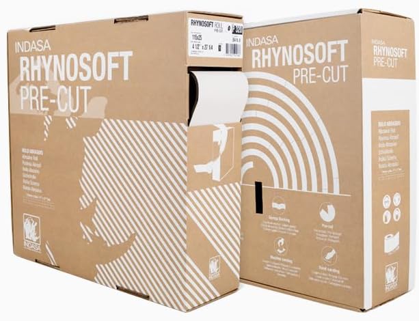 Indasa Rhynosoft Pre-Cut Foam Hand Sanding Pads – Flexible Sponge Sandpaper Sheets for Hand & Machine Sanding – Grits P120 to P1500 – 4.5" x 5.5" Pads – 80 Series – 4.5" x 27.5 yd Roll (120 Grit)