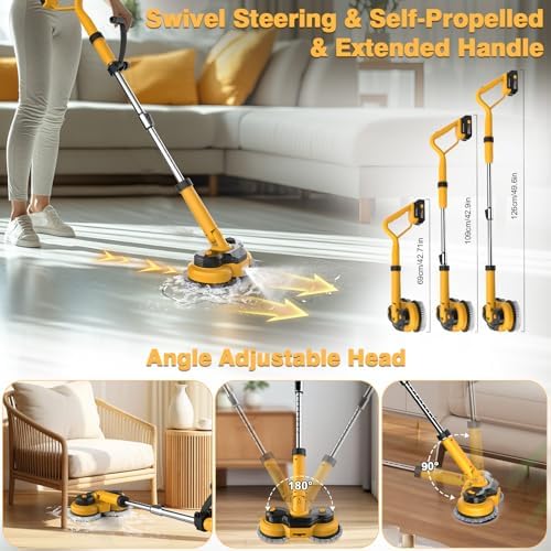 Cordless Electric Mop for Dewalt 20V Battery (NO Battery), 2 in 1 Spin Mop & Floor Scrubber Machine with LED Light & Water Spray 800 RPM for Floor Cleaning, Hardwood,Tile